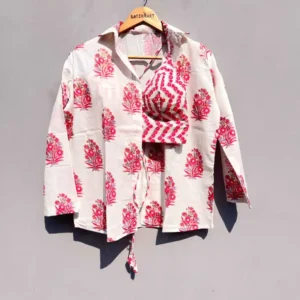 Pink White Butti Combo of Shirt and Bralette