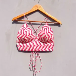 Pink White Zig-Zag Cotton Bralette