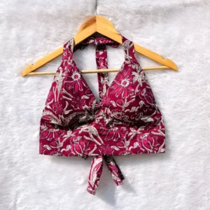 Wine Kalamkari Halterneck Citton Top