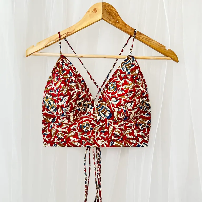 Maroon Kalamkari Print Cotton Bralette