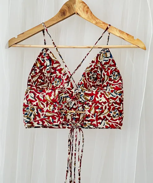 Maroon Kalamkari Print Cotton Bralette