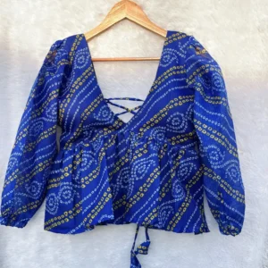 Royal Blue Noor Bandhej Full Sleeves Top