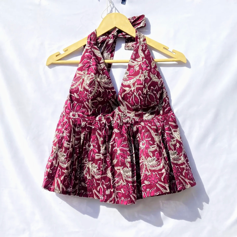 Wine Kalamkari Designer Halter Top