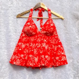 Red Floral Halterneck Cotton Top
