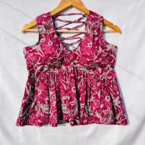 Wine Floral Cut Sleeves Summer Top