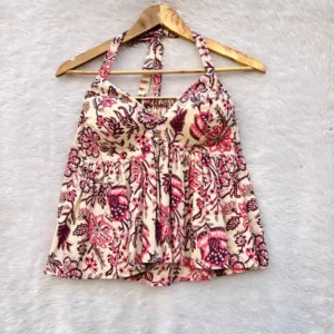 Beige Kalamkari Designer Halterneck Cotton Top