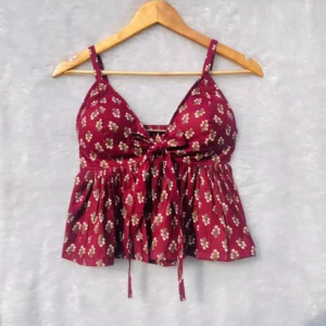 Wine Motif Front Knot Cotton Top
