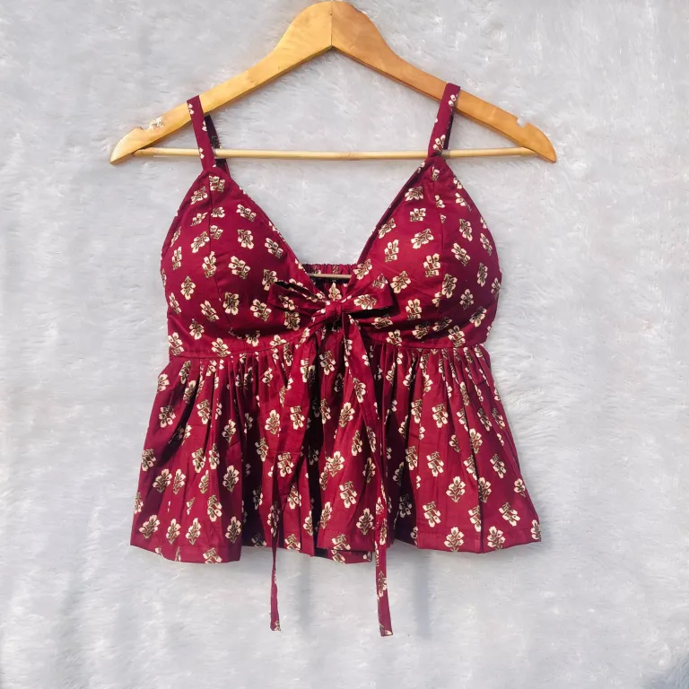 Wine Motif Front Knot Cotton Top