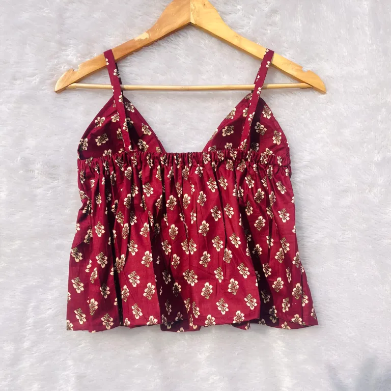 Wine Motif Front Knot Cotton Top
