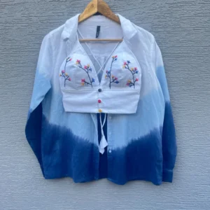 The Blue Embroidery Set- Combo of Shirt and Bralette