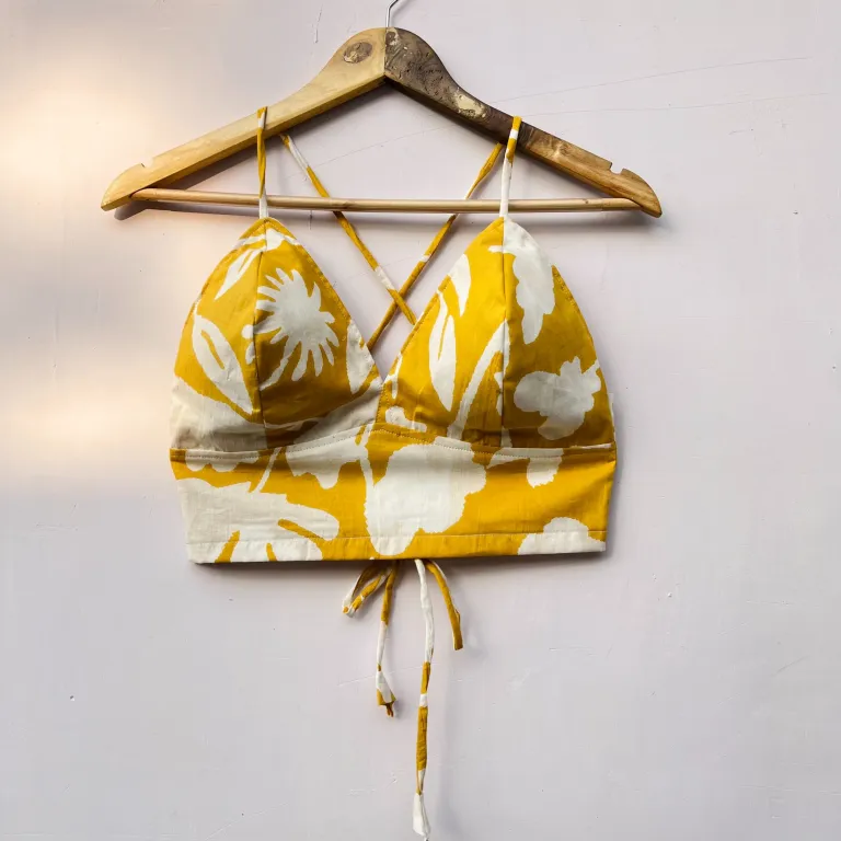 Mustard Printed Cotton Bralette