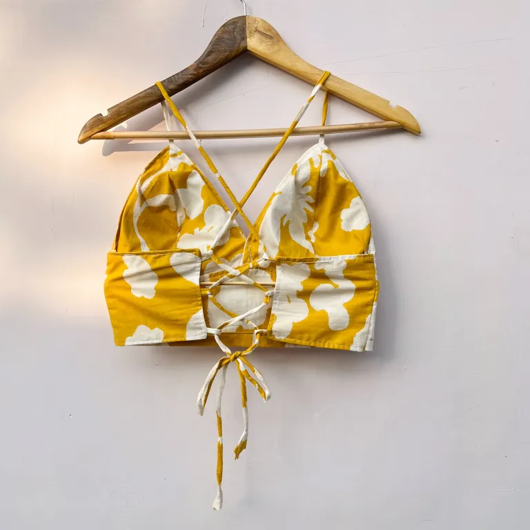 Mustard Printed Cotton Bralette