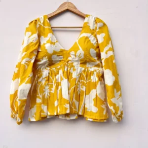Yellow Aesthetic Full Sleeves Cotton Top