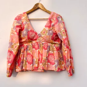 Soft Floral Print Full Sleeves Cotton Top